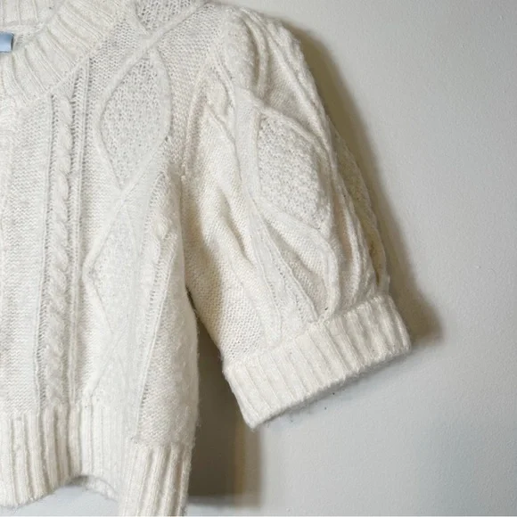Hill House Ollie Sweater Cardigan Cropped Pearl Buttons Puff Sleeves Small White - Picture 5 of 12